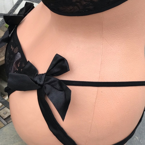 Lace bikini lingerie garter set bra panty black vintage y2k cabaret burlesque - Picture 6 of 7